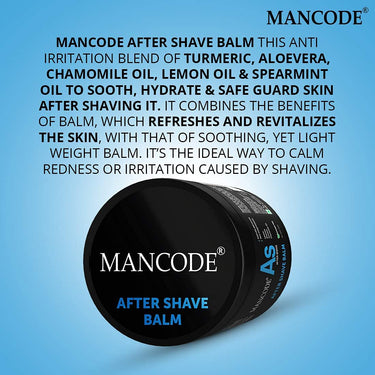 Mancode After Shave Balm (100gm) | Post Shave Treatment | Soothes Skin Irritation | Hydrating Closes Pores | Lemon Oil Aloe vera Turmeric Chamomile Oil No Alcohol (Pack of 1)